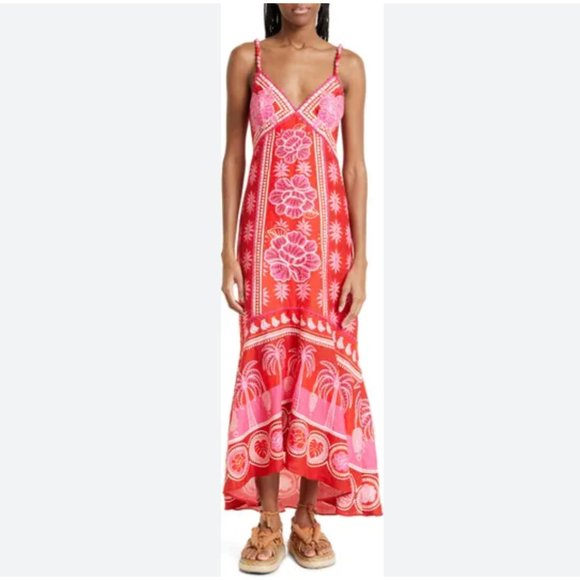 FARM RIO Summer Sunrise Embroidered Linen Maxi Dress - Picture 5 of 17